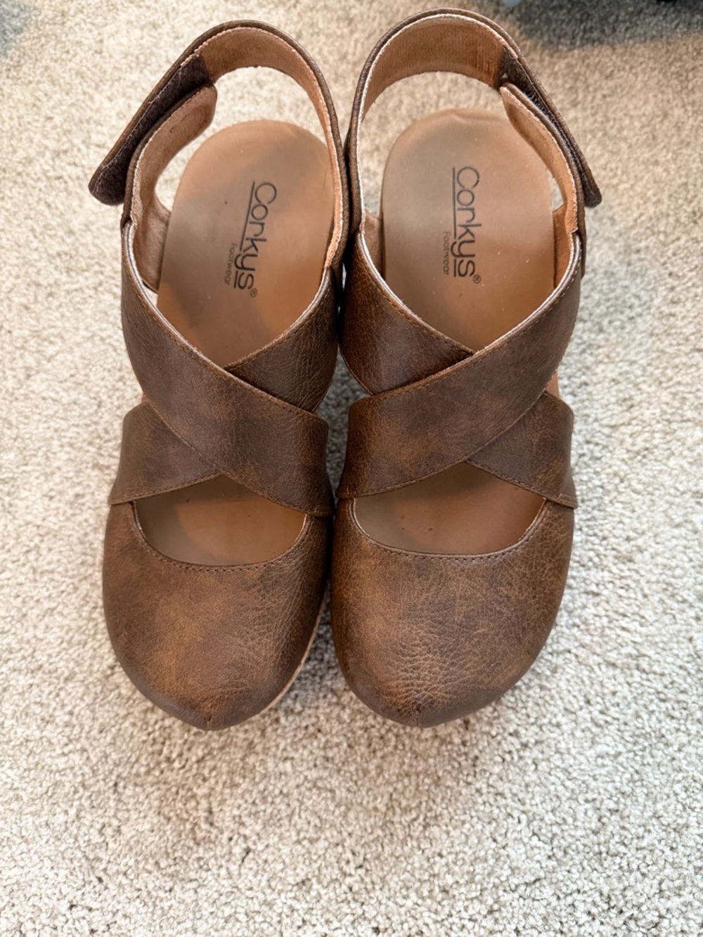 Corkys Brown Crisscross Slingback Clogs